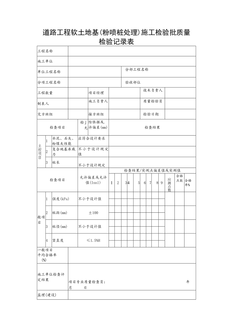 道路工程软土地基（粉喷桩处理）施工检验批质量检验记录表.docx_第1页