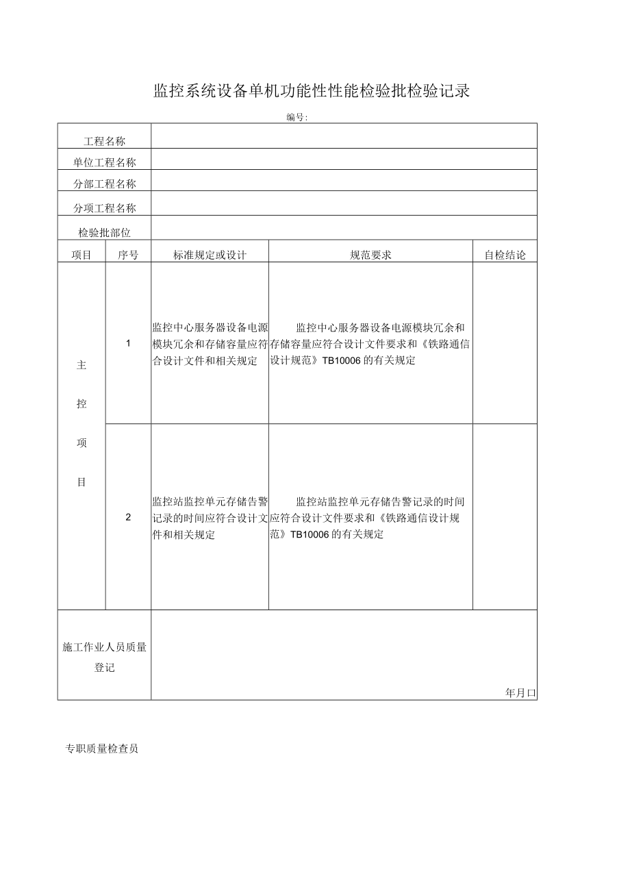 设备单机功能性性能检验批检验记录.docx_第1页