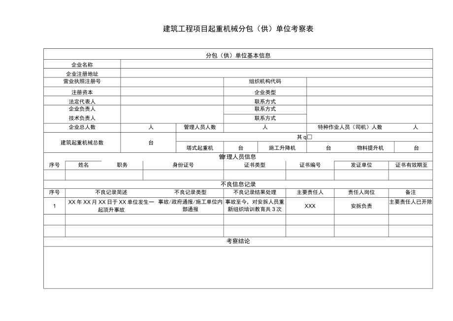 建筑工程项目起重机械分包单位考察表.docx_第1页