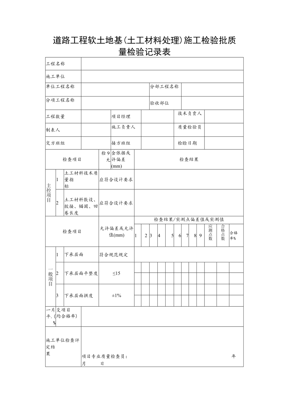 道路工程软土地基（土工材料处理）施工检验批质量检验记录表.docx_第1页