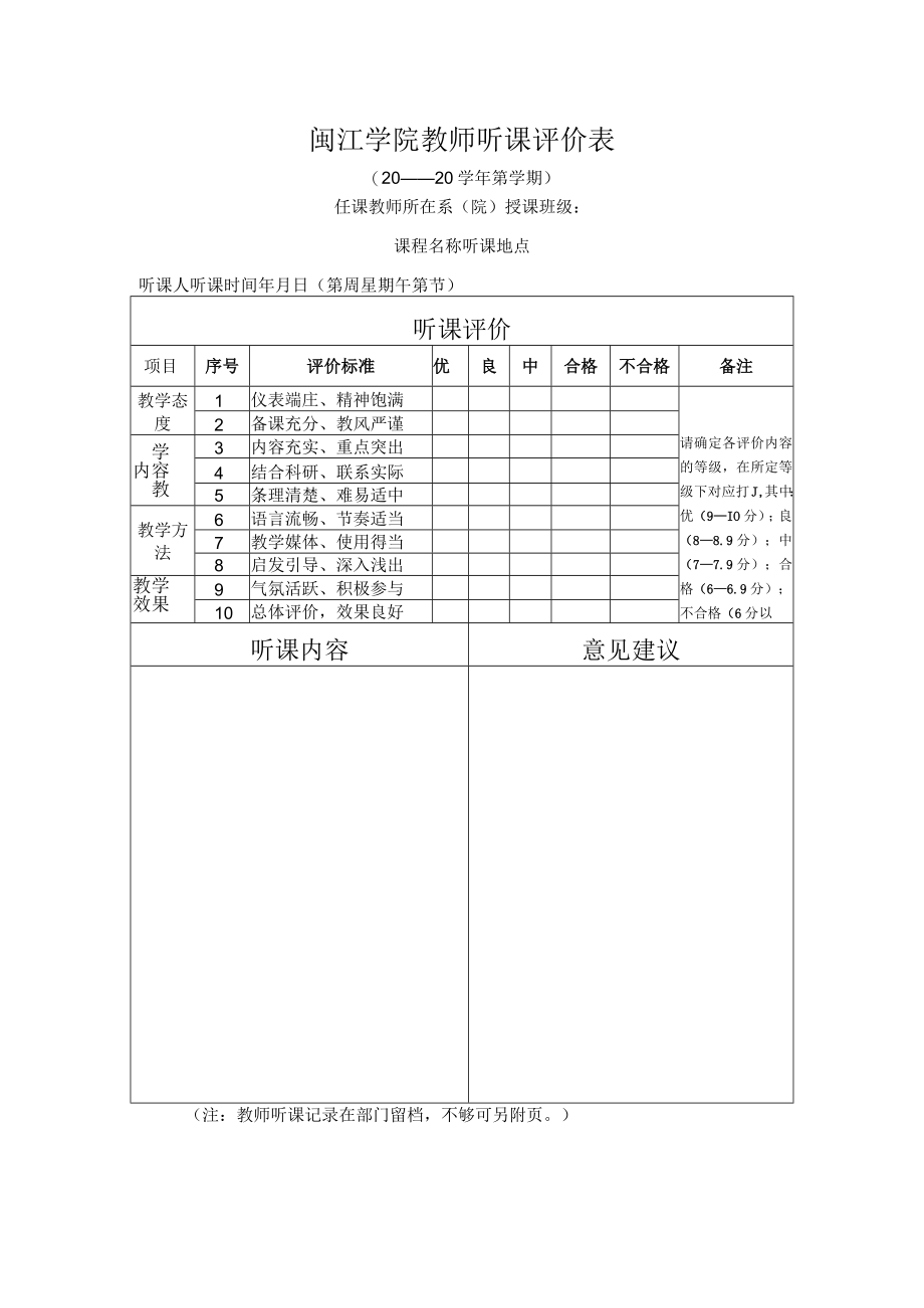 闽江学院教师听课评价表.docx_第1页