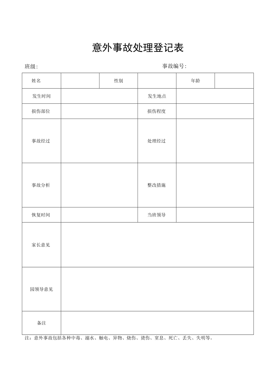 幼儿园意外事故处理登记表.docx_第1页