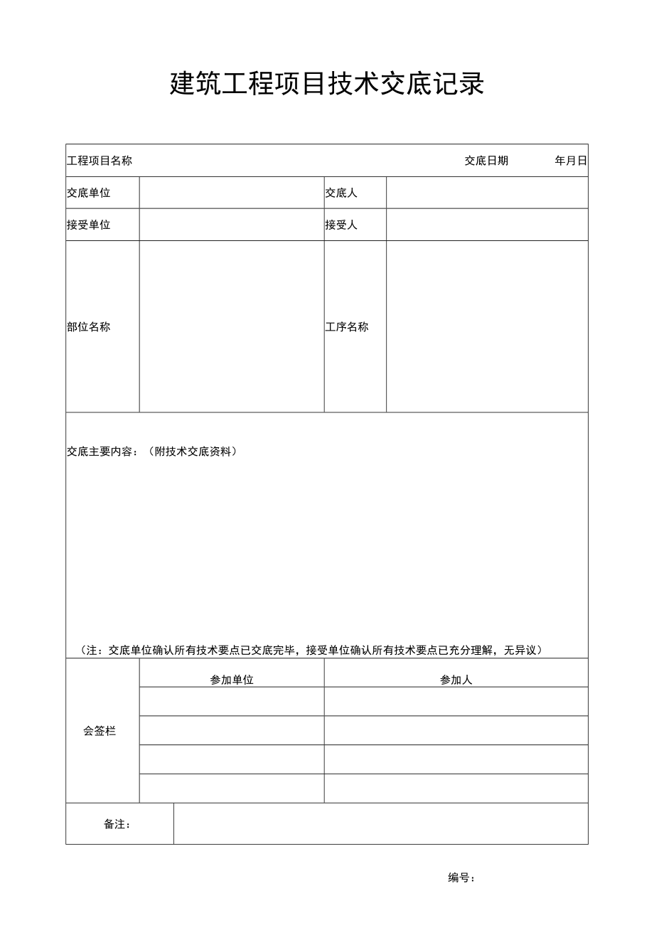 建筑工程项目技术交底记录表.docx_第1页