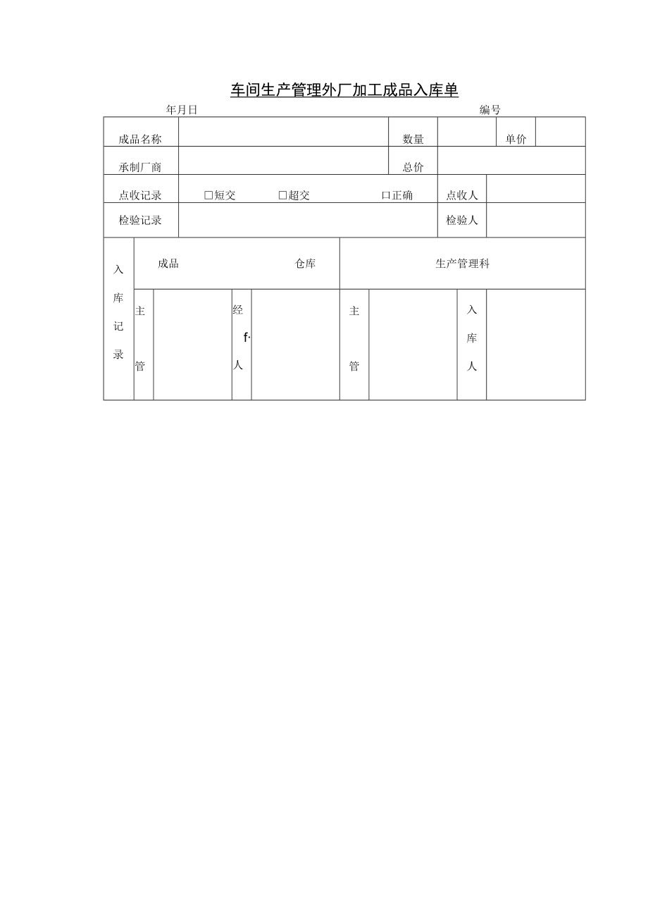 车间生产管理外厂加工成品入库单.docx_第1页