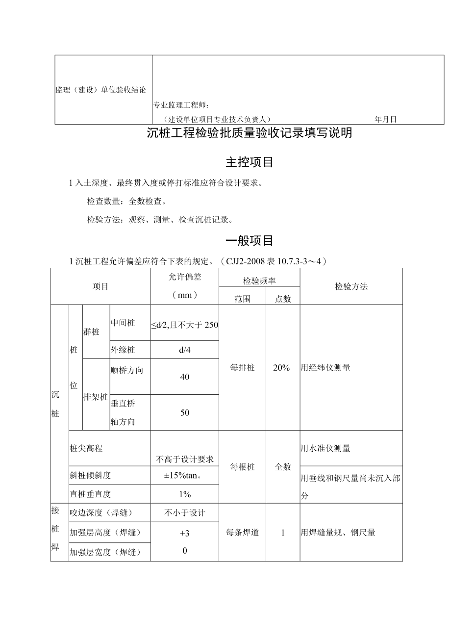 桥梁施工沉桩工程检验批质量验收记录表.docx_第2页