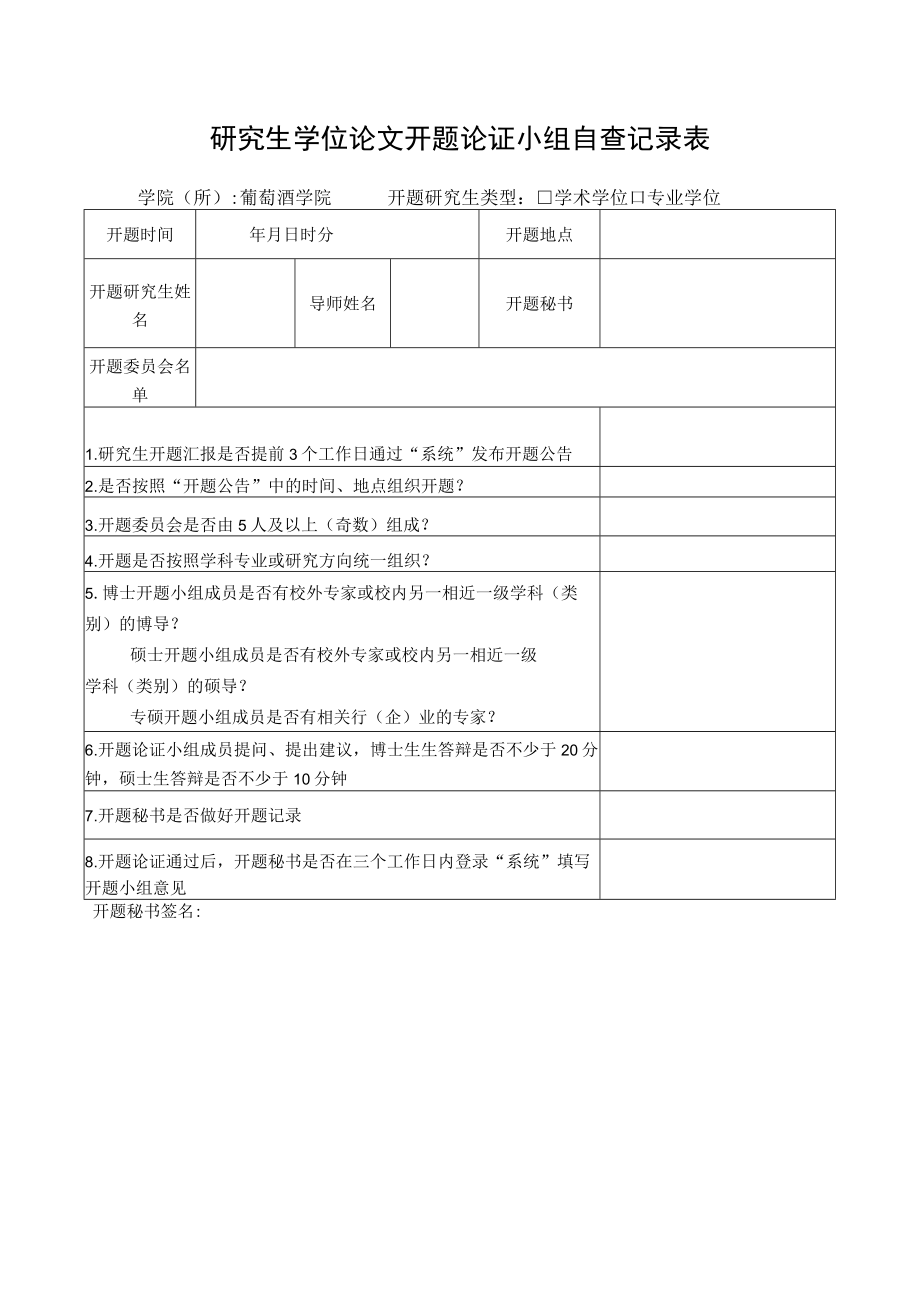 研究生学位论文开题论证小组自查记录表.docx_第1页