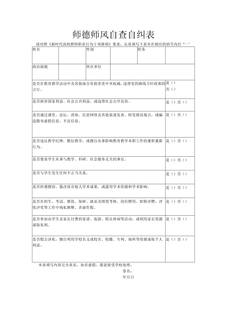 师德师风自查自纠表.docx_第1页