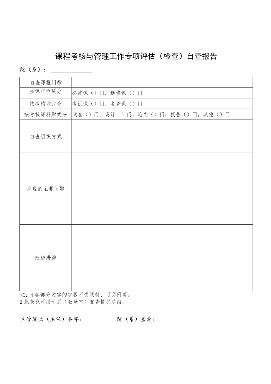 课程考核与管理工作专项评估检查自查报告.docx_第1页