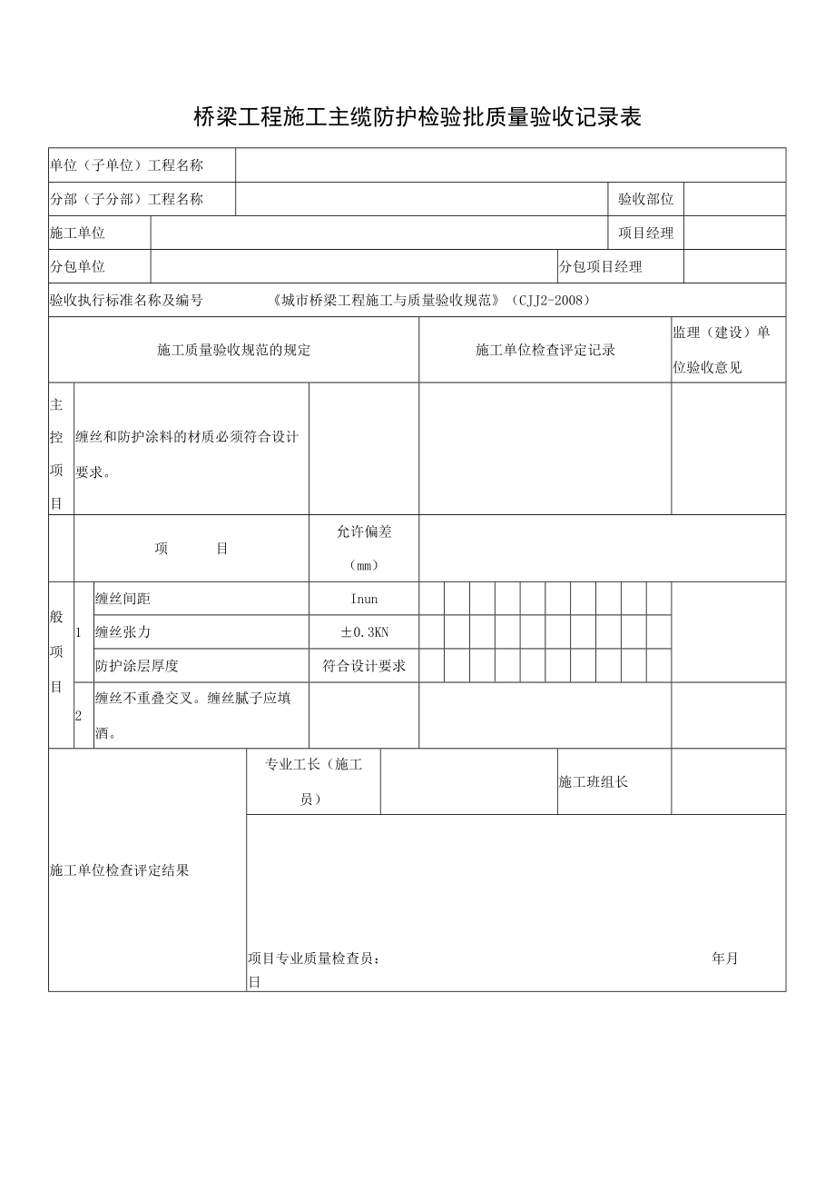 桥梁工程施工主缆防护检验批质量验收记录表.docx_第1页