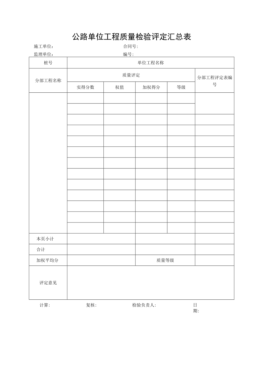 公路单位工程质量检验评定汇总表.docx_第1页