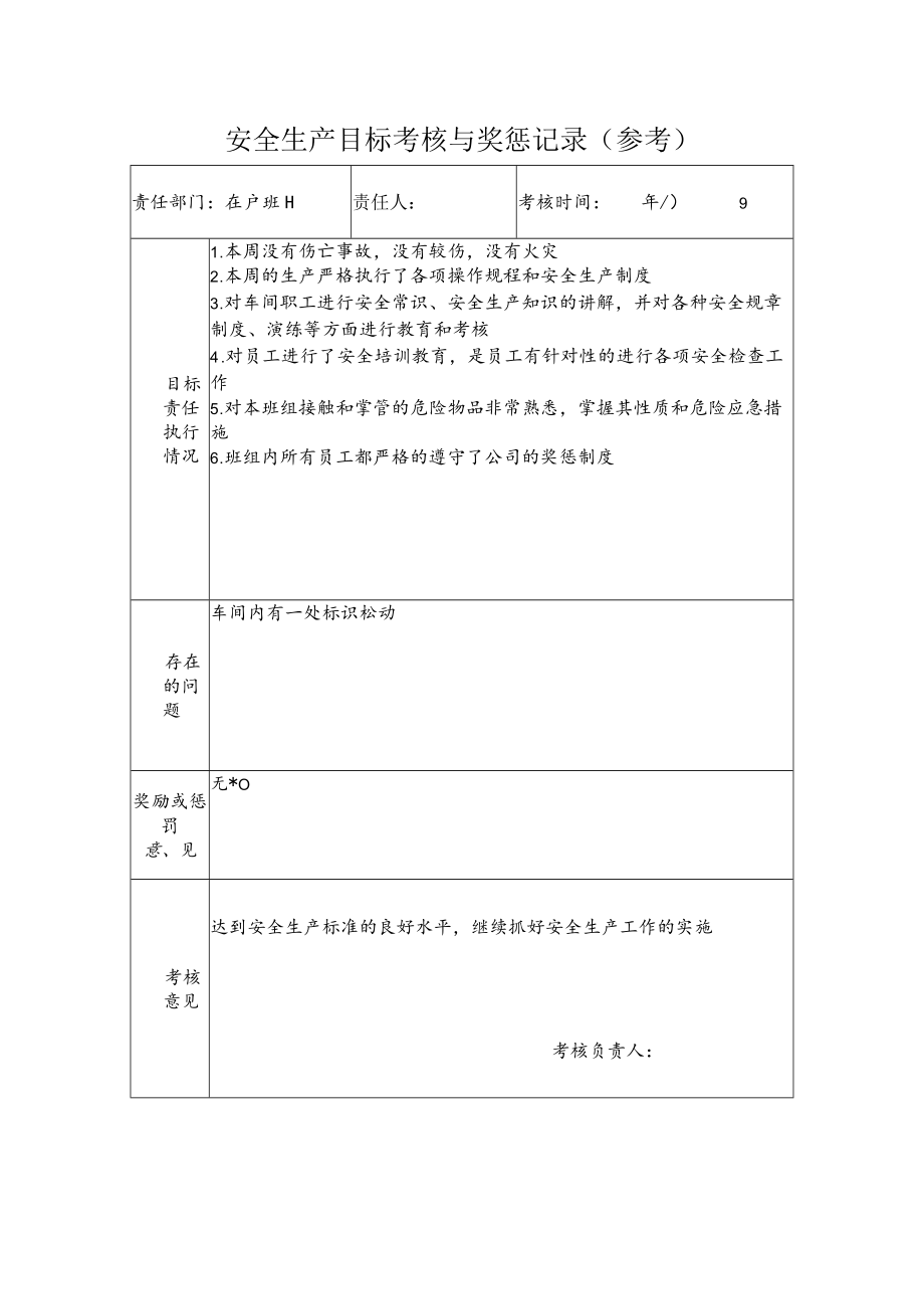 生产班组安全生产目标考核与奖惩记录.docx_第1页