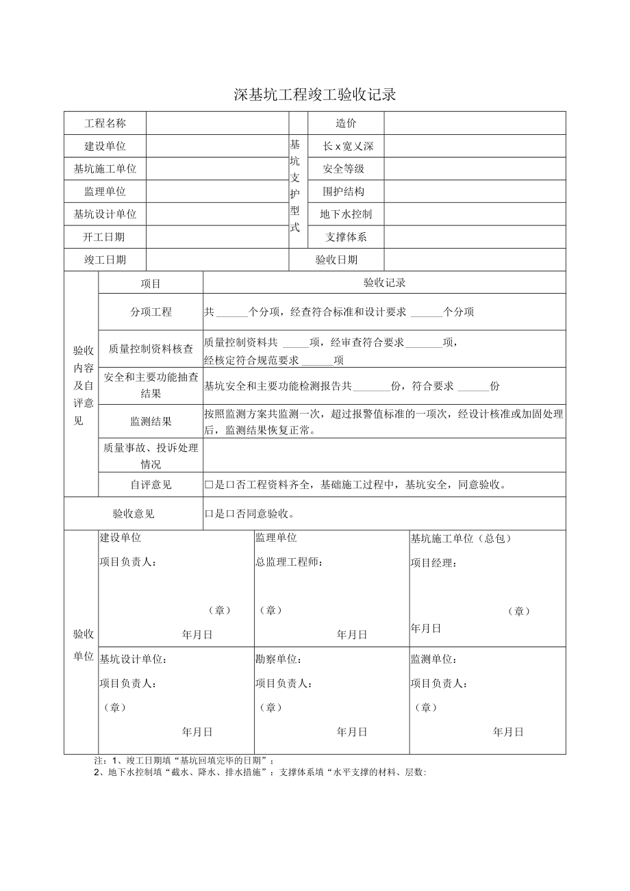 深基坑工程竣工验收记录.docx_第1页