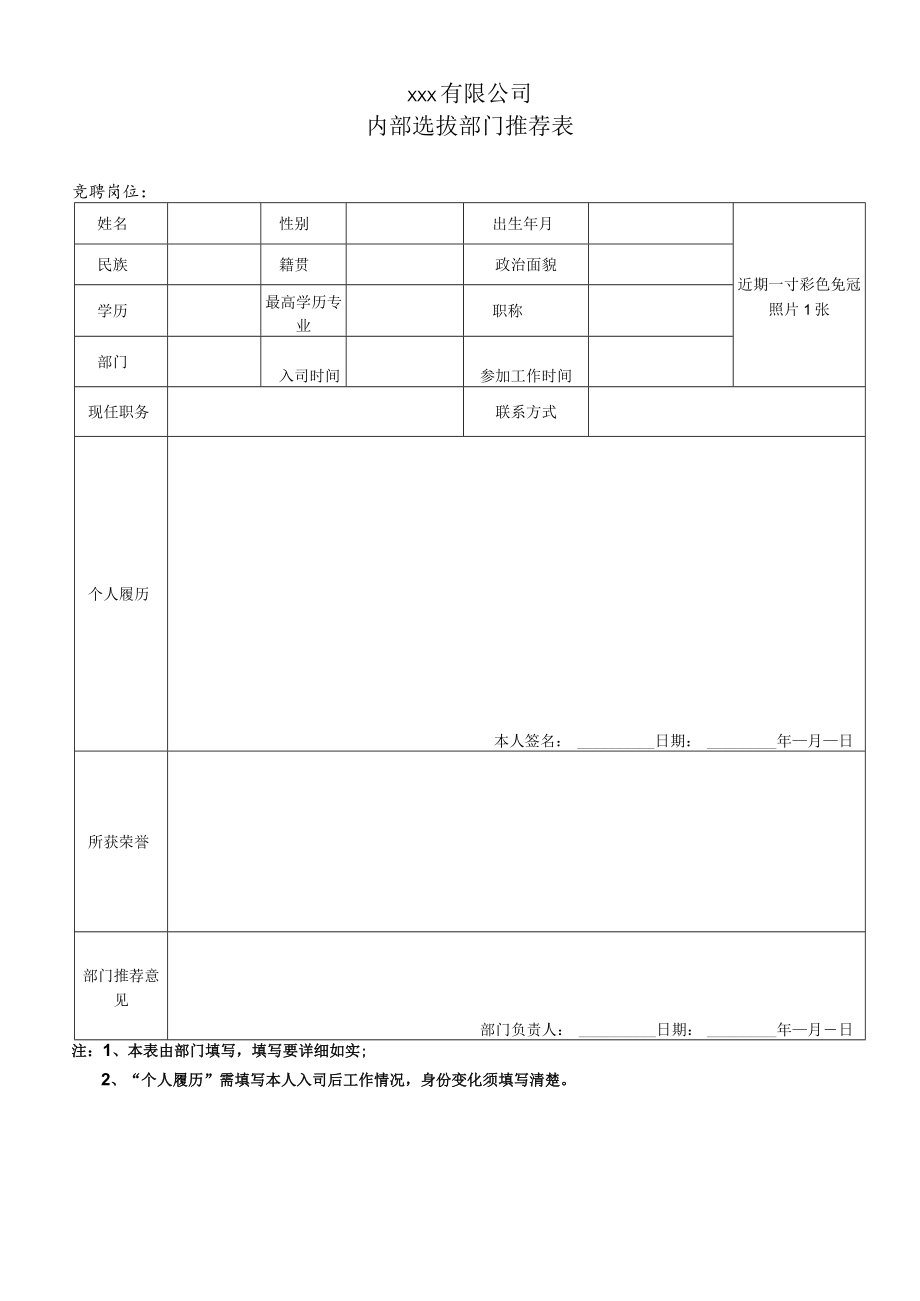 内部选拔部门推荐表.docx_第1页