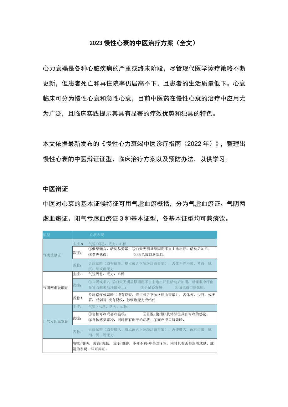 2023慢性心衰的中医治疗方案（全文）.docx_第1页