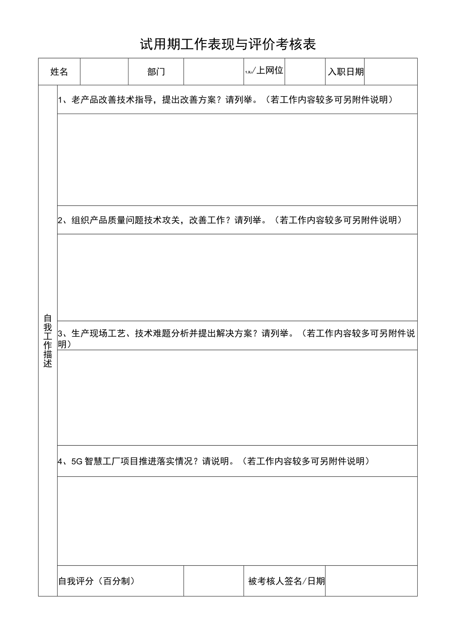 生产部门高管试用期工作表现与评价考核表.docx_第1页