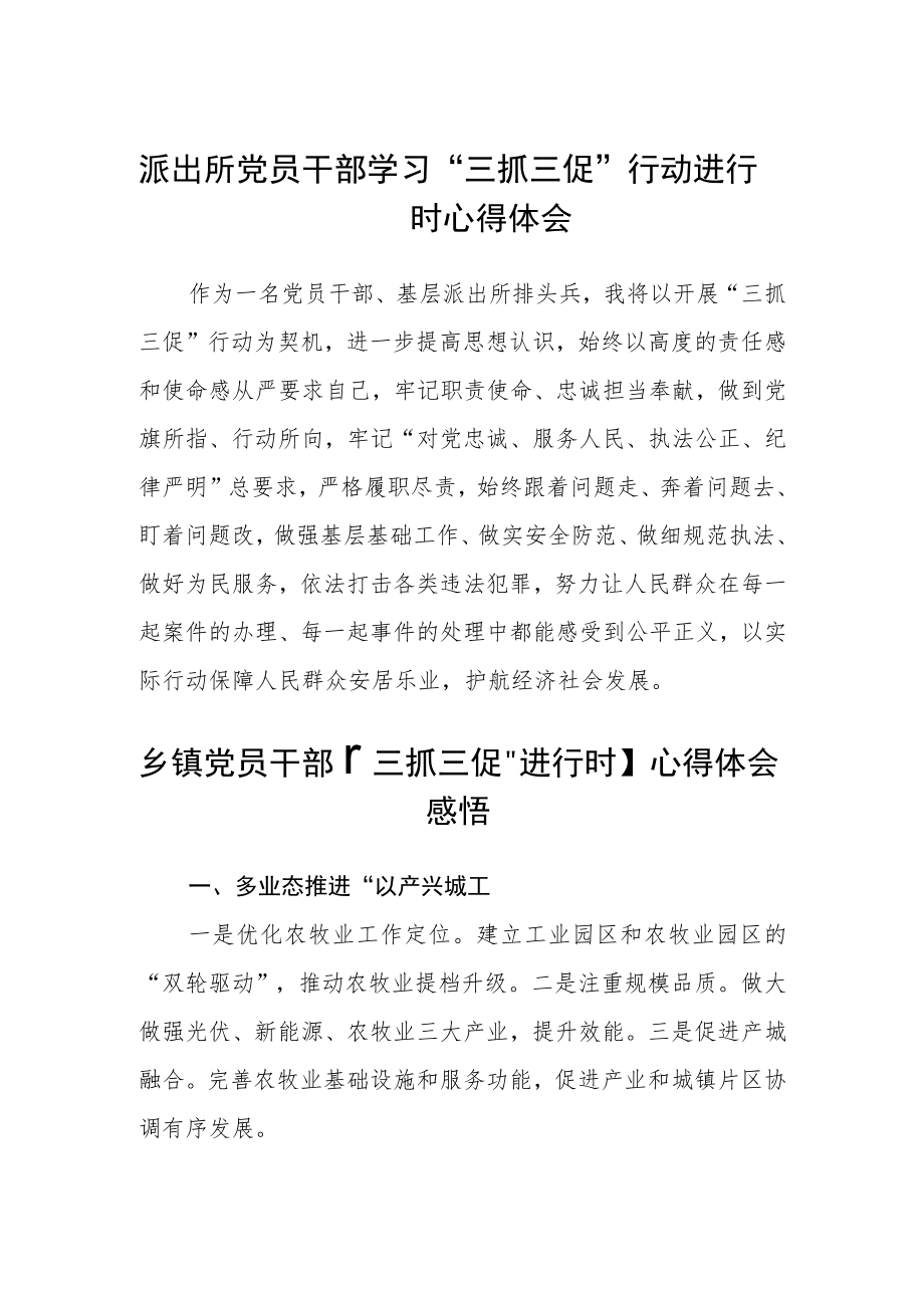 派出所党员干部学习“三抓三促”行动进行时心得体会合篇【三篇】.docx_第1页