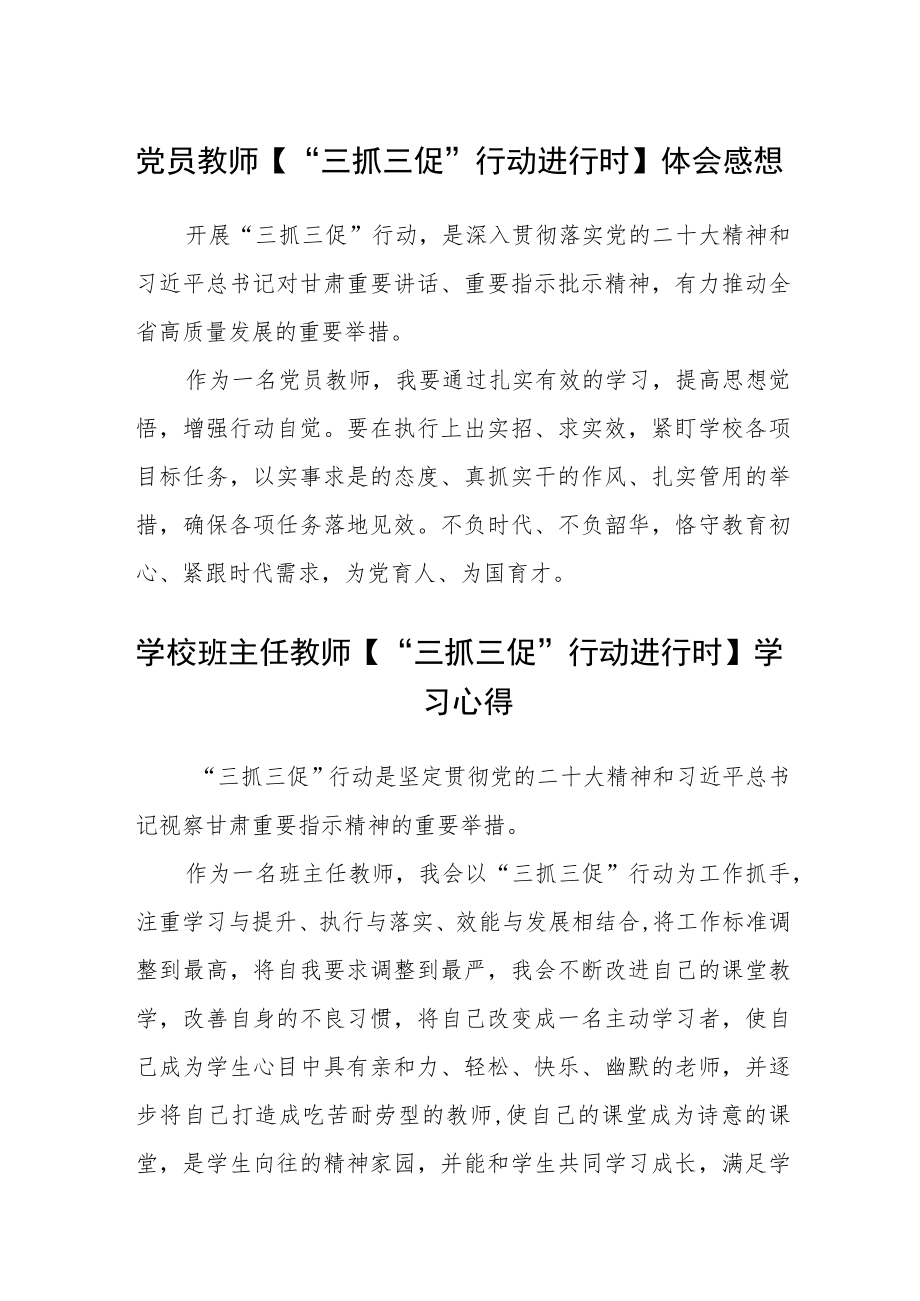 党员教师【“三抓三促”行动进行时】体会感想三篇.docx_第1页