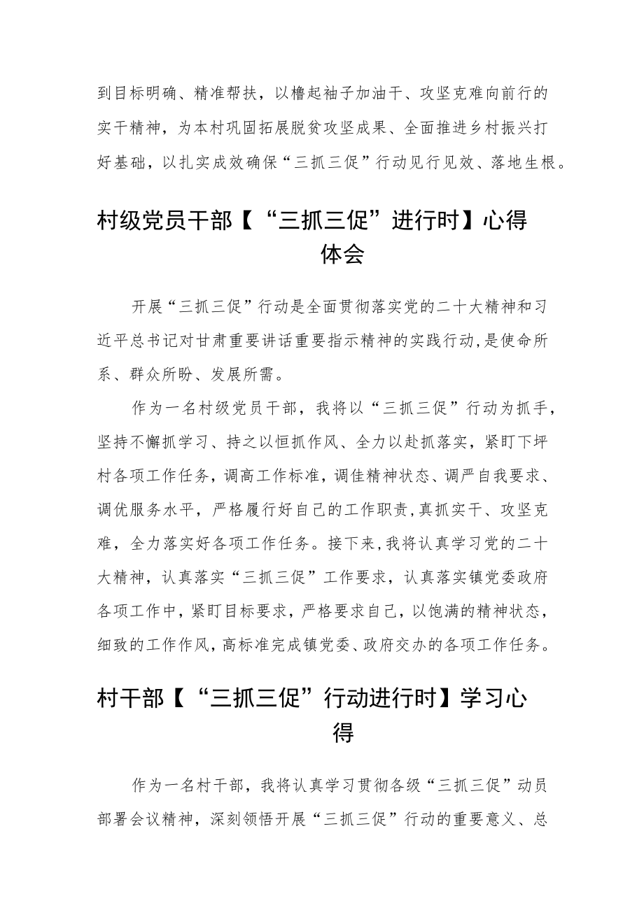 村干部【“三抓三促”行动进行时】学习心得三篇.docx_第2页