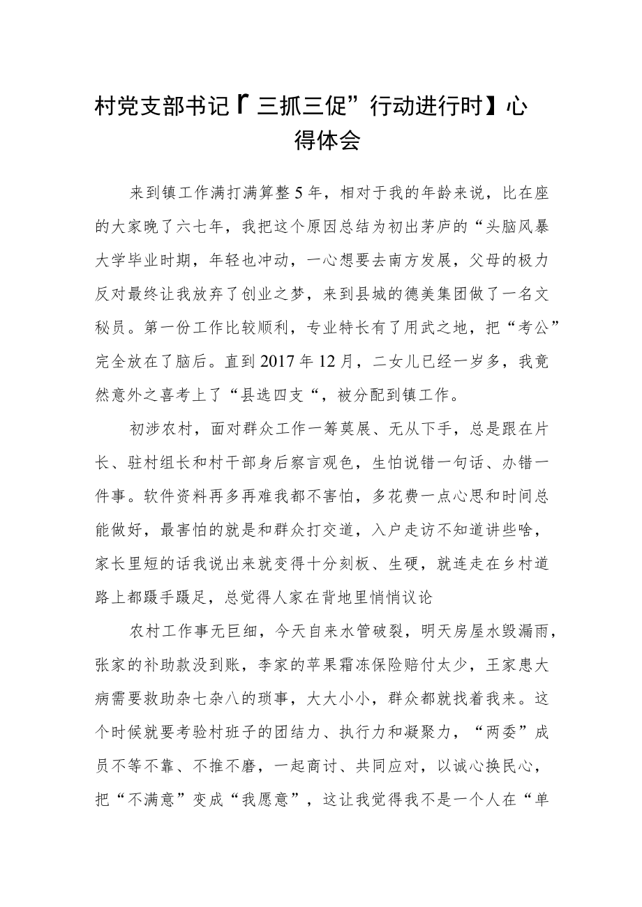 村党支部书记【“三抓三促”行动进行时】心得体会三篇.docx_第1页