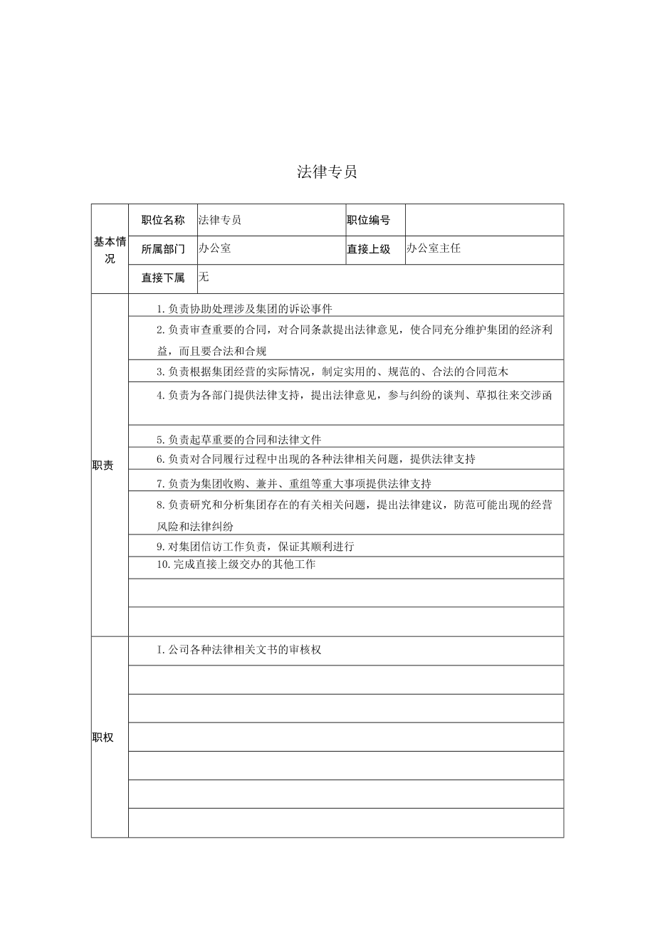 2023年整理-法律专员岗位说明书.docx_第1页