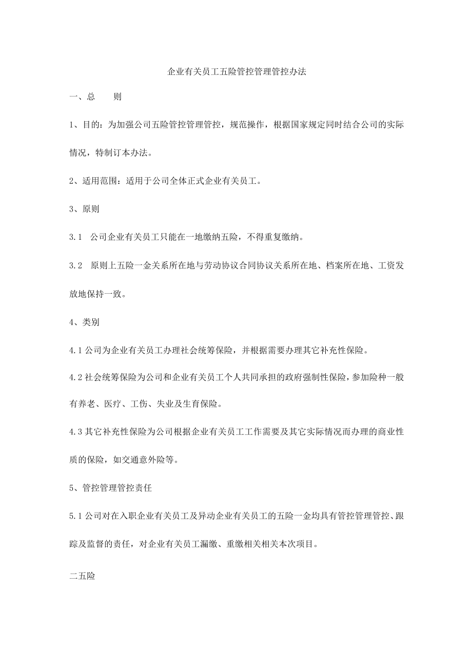 办公文档范本员工五险管理办法.docx_第1页