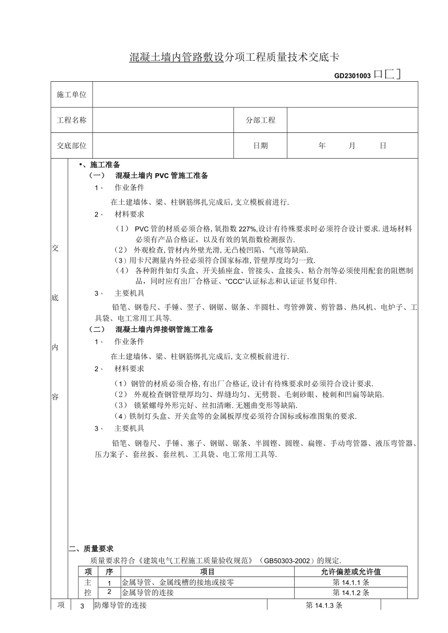 混凝土墙内管路敷设工程技术交底工程文档范本.docx_第1页