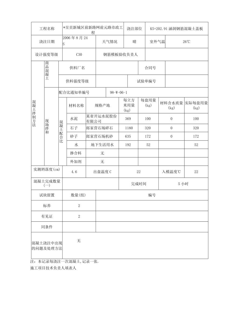 混凝土浇注记录复件工程文档范本.docx_第3页