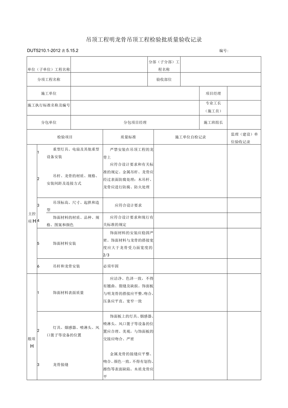 表5.15.2 明龙骨吊顶工程 检验批质量验收记录.docx_第1页