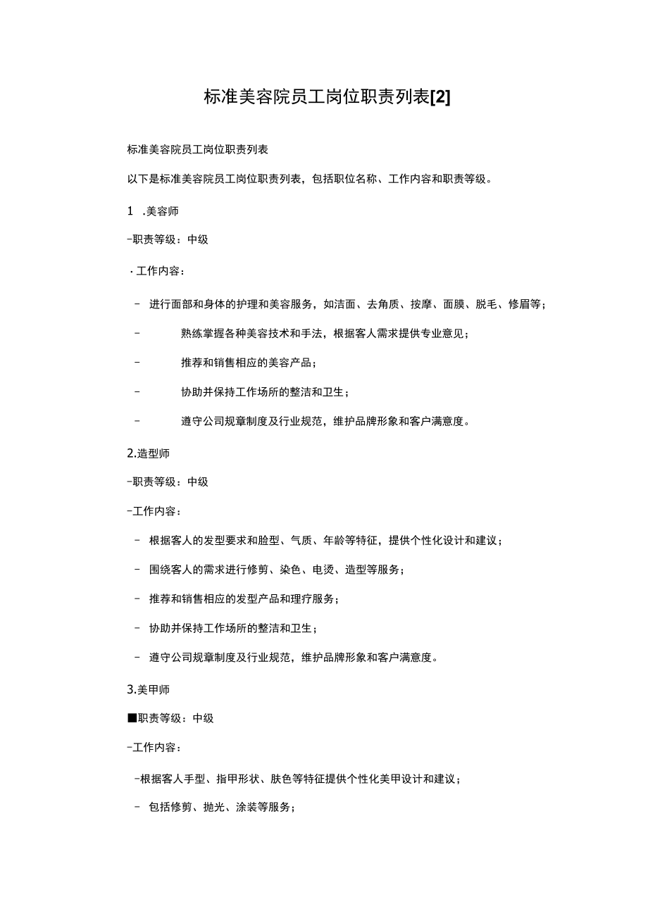 标准美容院员工岗位职责列表[2].docx_第1页