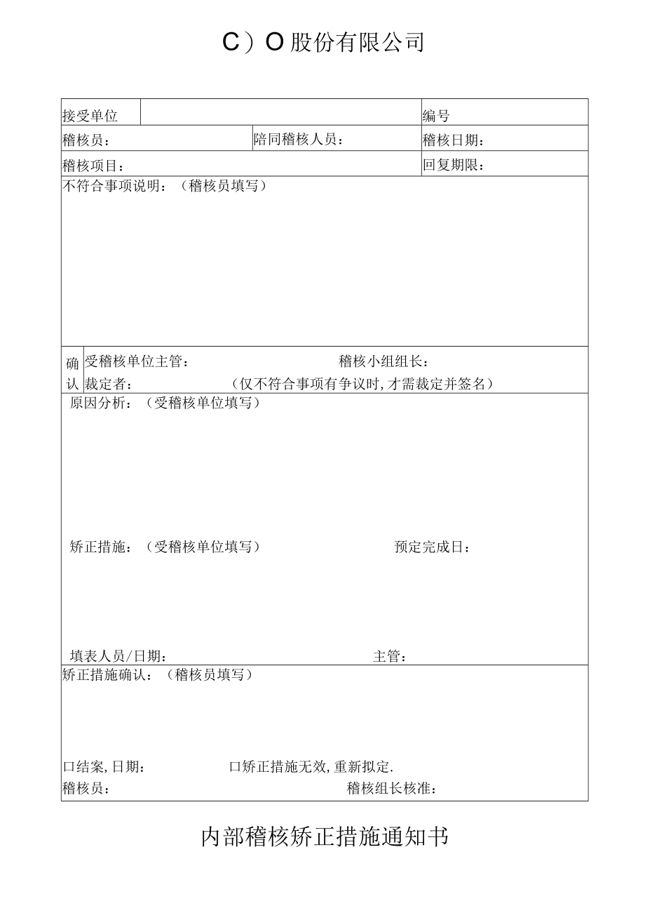 稽核矫正措施通知书工程文档范本.docx_第1页