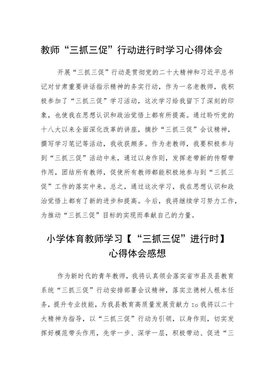 教师“三抓三促”行动进行时学习心得体会精选范文(3篇).docx_第1页