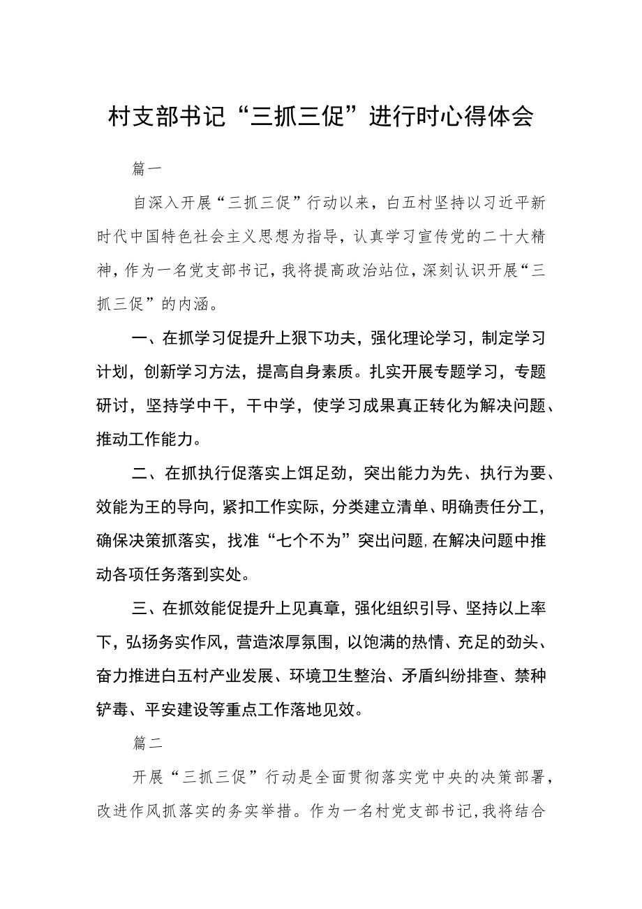 村支部书记“三抓三促”进行时心得体会三篇.docx_第1页