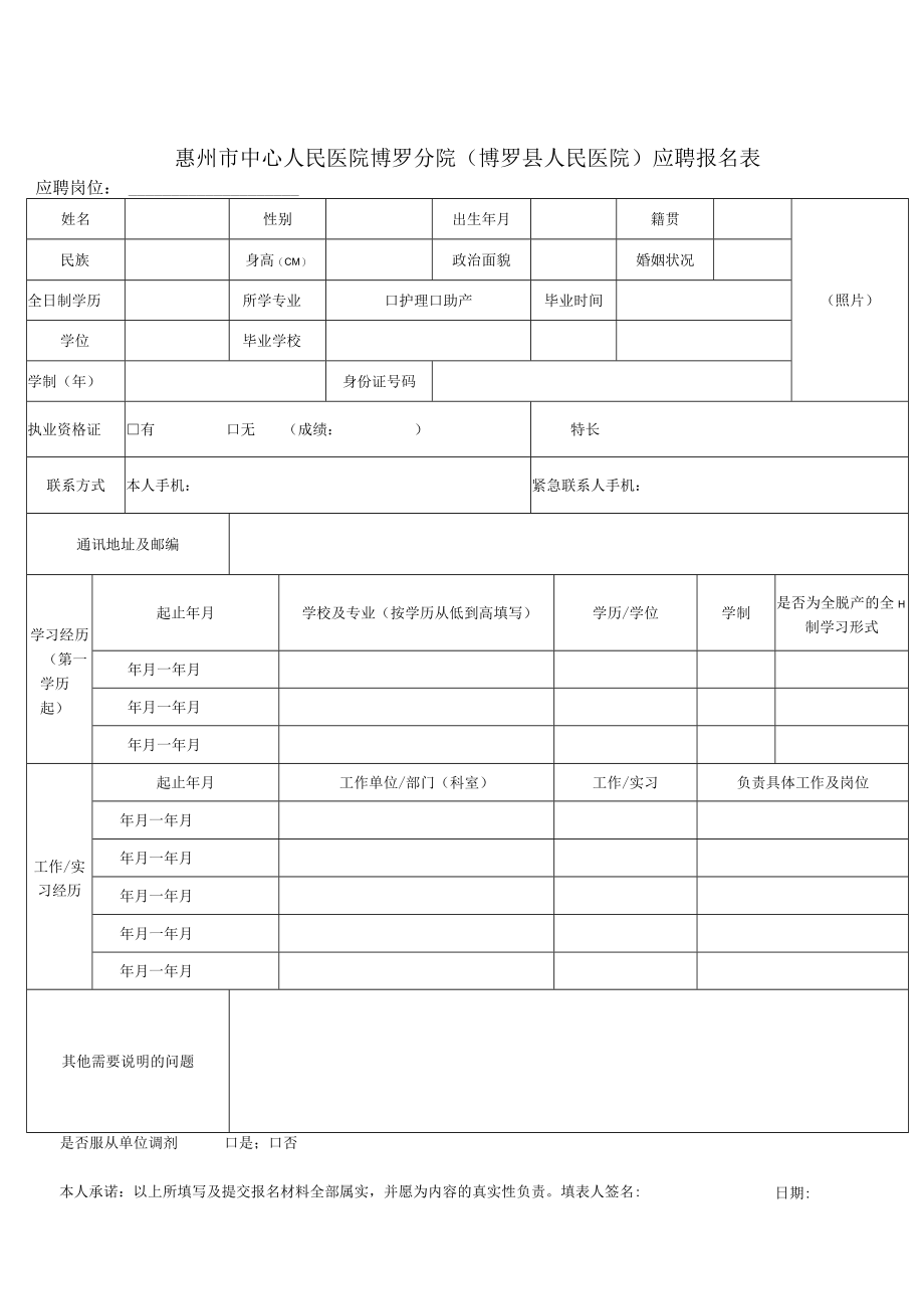 中山一院应聘登记表.docx_第1页