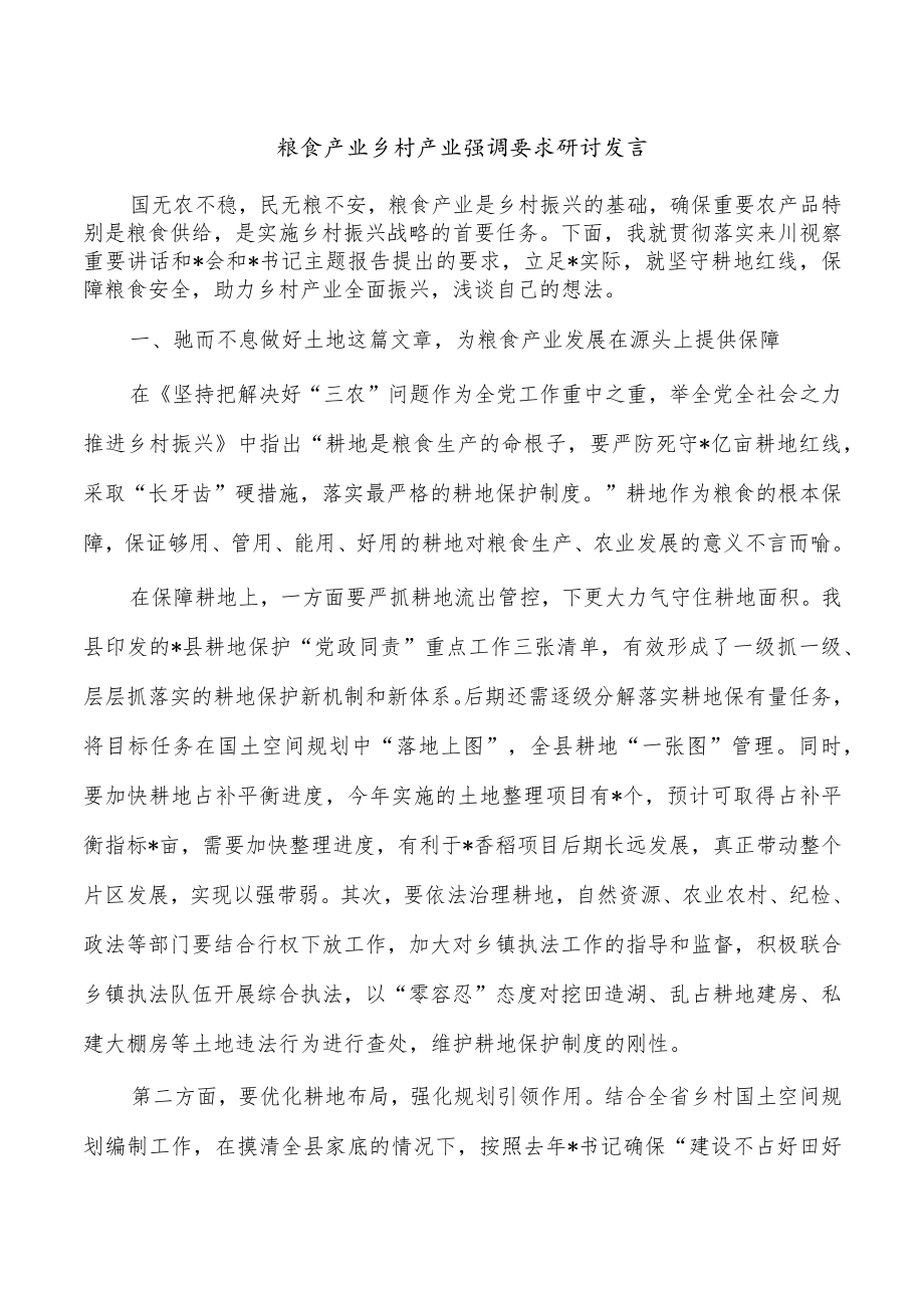 粮食产业乡村产业强调要求研讨发言.docx_第1页