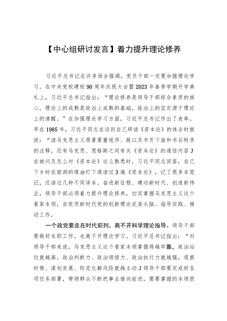 【中心组研讨发言】着力提升理论修养.docx_第1页