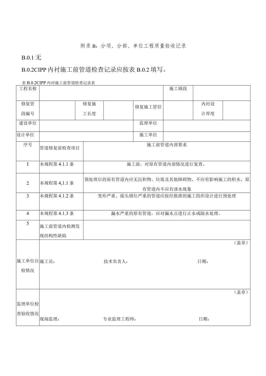 云南省城镇给排水管道非开挖修复质量验收记录、原位固化内衬管壁密实性、改性聚脲涂层厚度、闭气法试验.docx_第1页