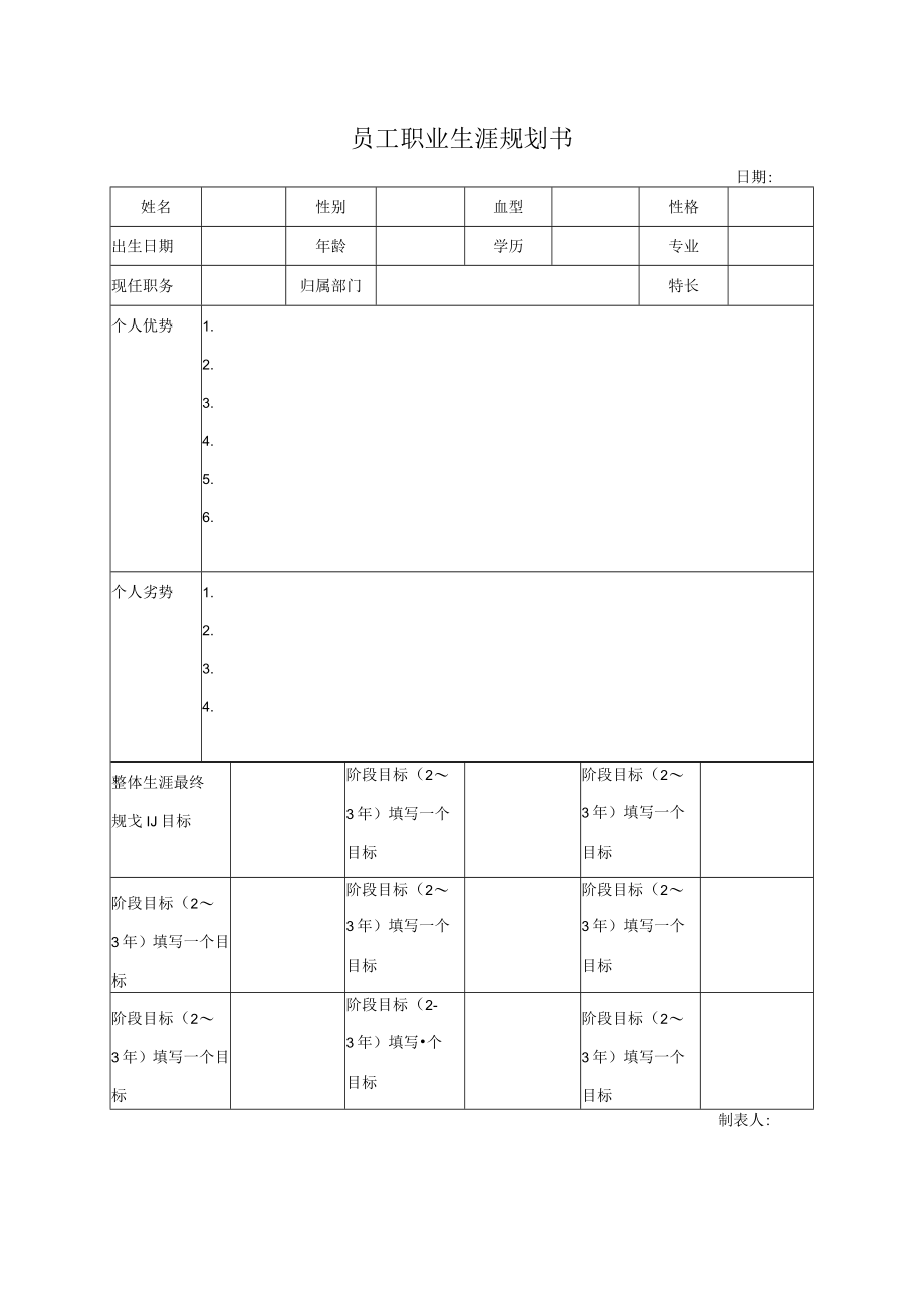 员工职业生涯规划书.docx_第1页