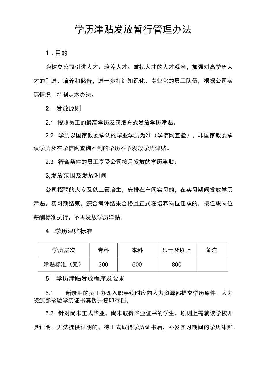 学历津贴发放管理制度暂行办法.docx_第1页