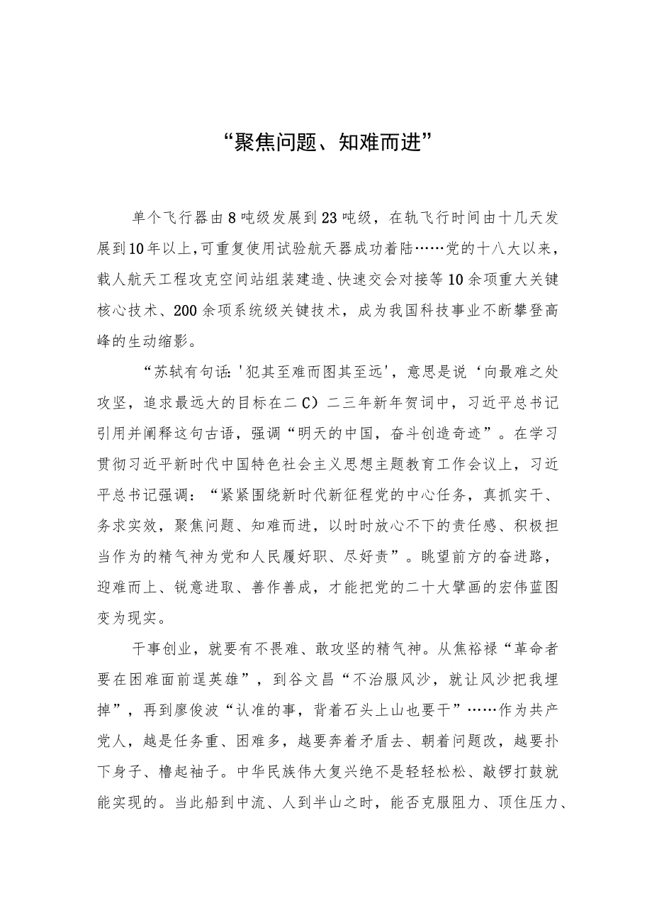 【中心组研讨发言】“聚焦问题、知难而进”.docx_第1页