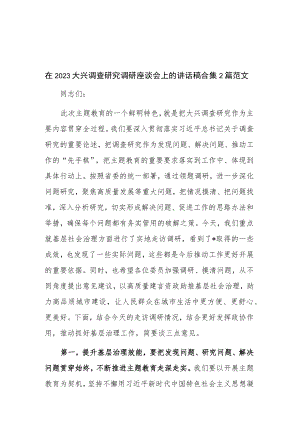 在2023大兴调查研究调研座谈会上的讲话稿合集2篇范文.docx