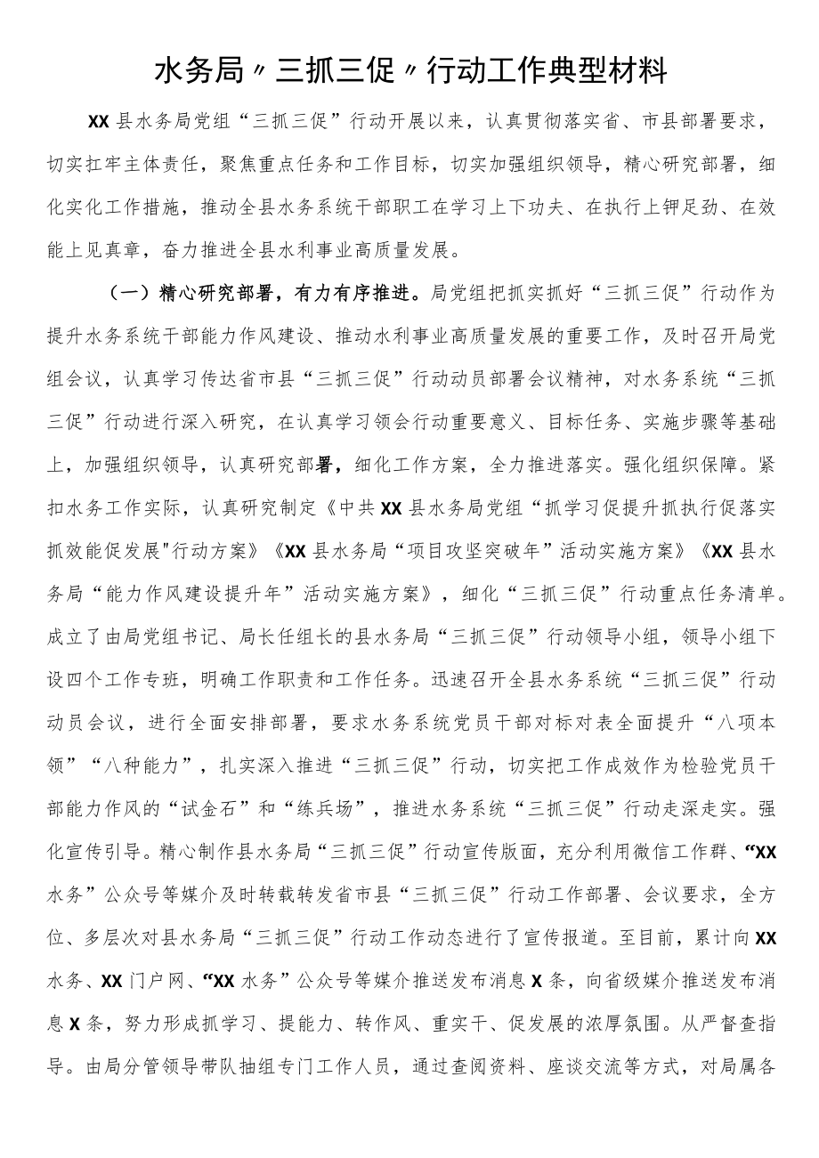 水务局“三抓三促”行动工作典型材料.docx_第1页