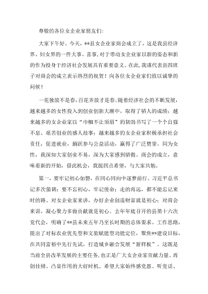 在县女企业家商会成立大会上的讲话.docx