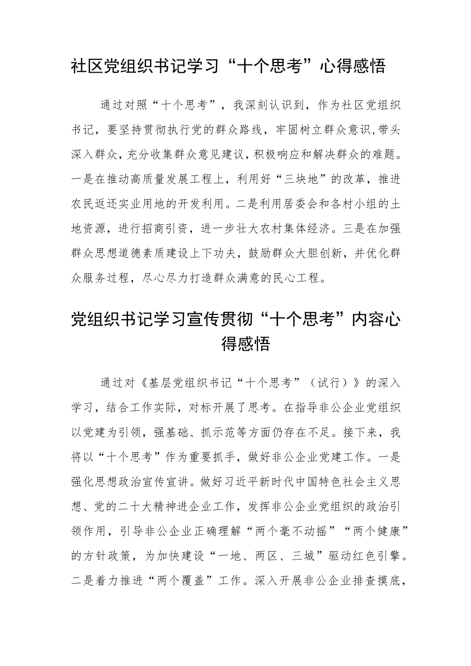 党组织书记学习宣传贯彻“十个思考”内容心得感悟(精选三篇).docx_第2页