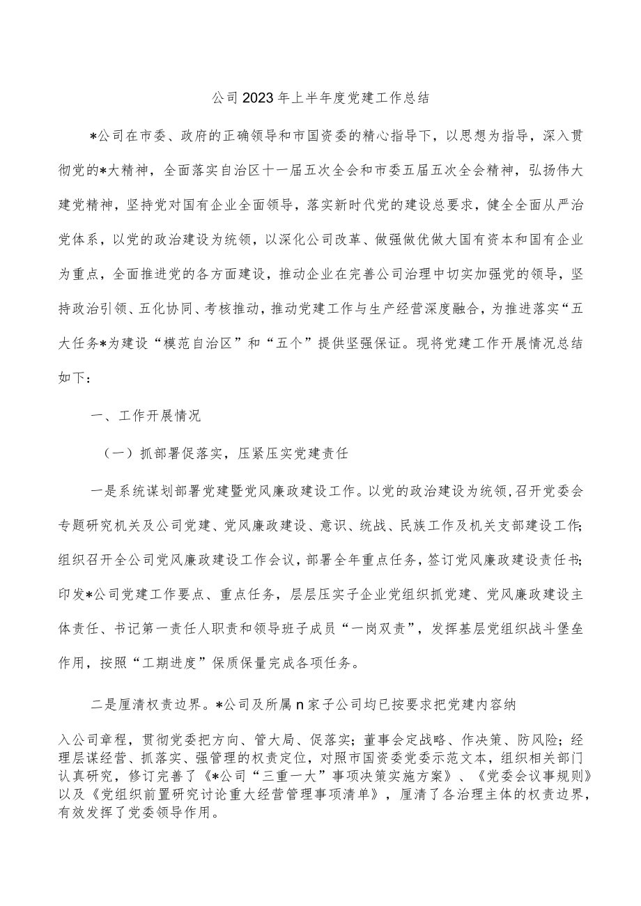 公司2023年上半年度党建工作总结.docx_第1页