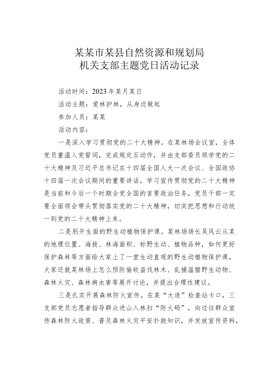 某某市某县自然资源和规划局机关支部主题党日活动记录.docx_第1页