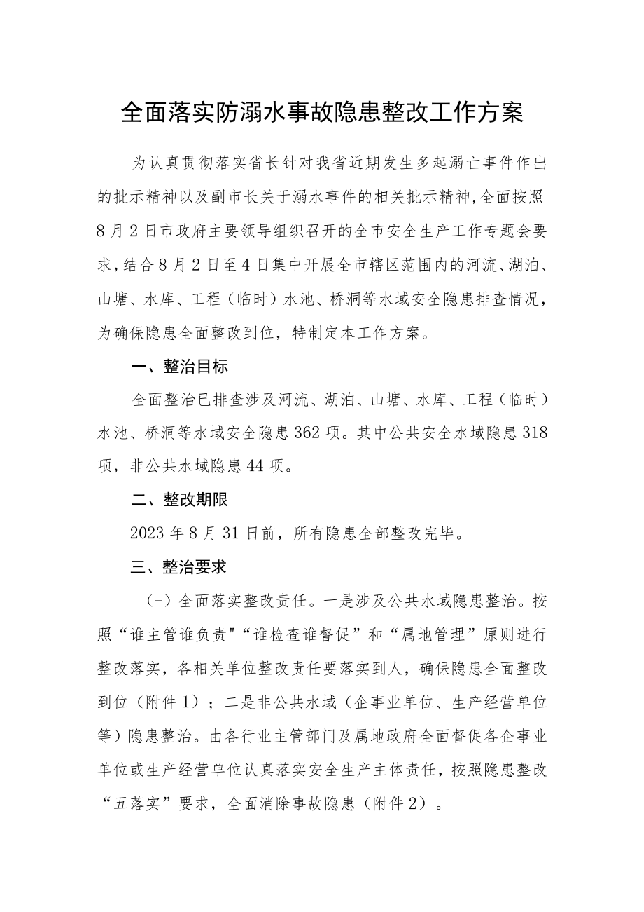 全面落实防溺水事故隐患整改工作方案.docx_第1页