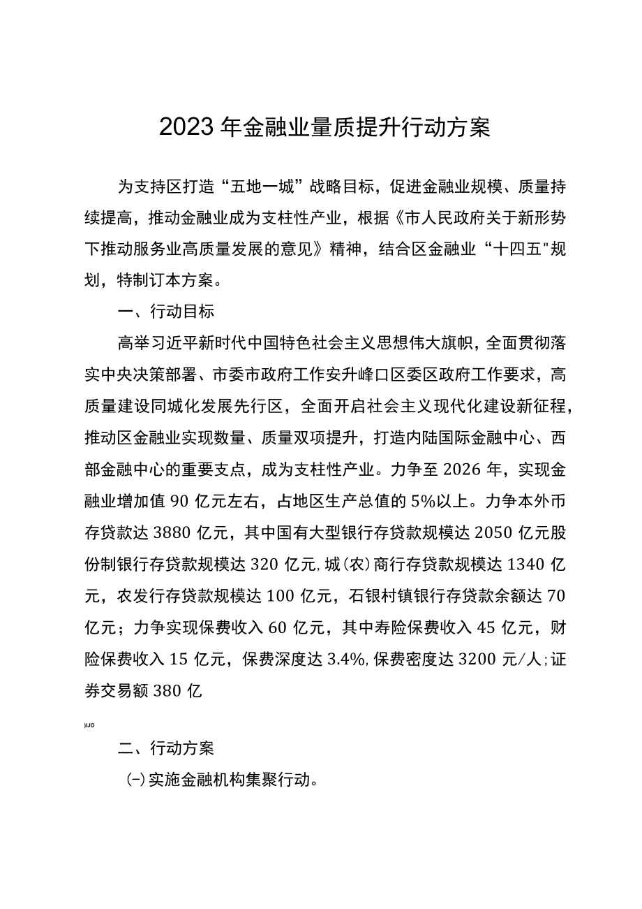 2023年金融业量质提升行动方案.docx_第1页