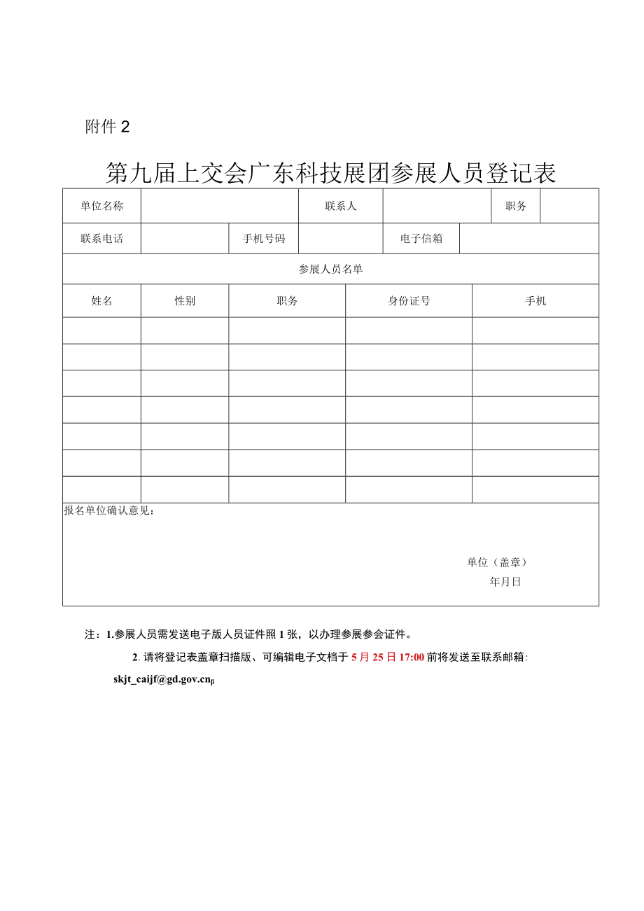 附件2：第九届上交会广东科技展团参展人员登记表.docx_第1页