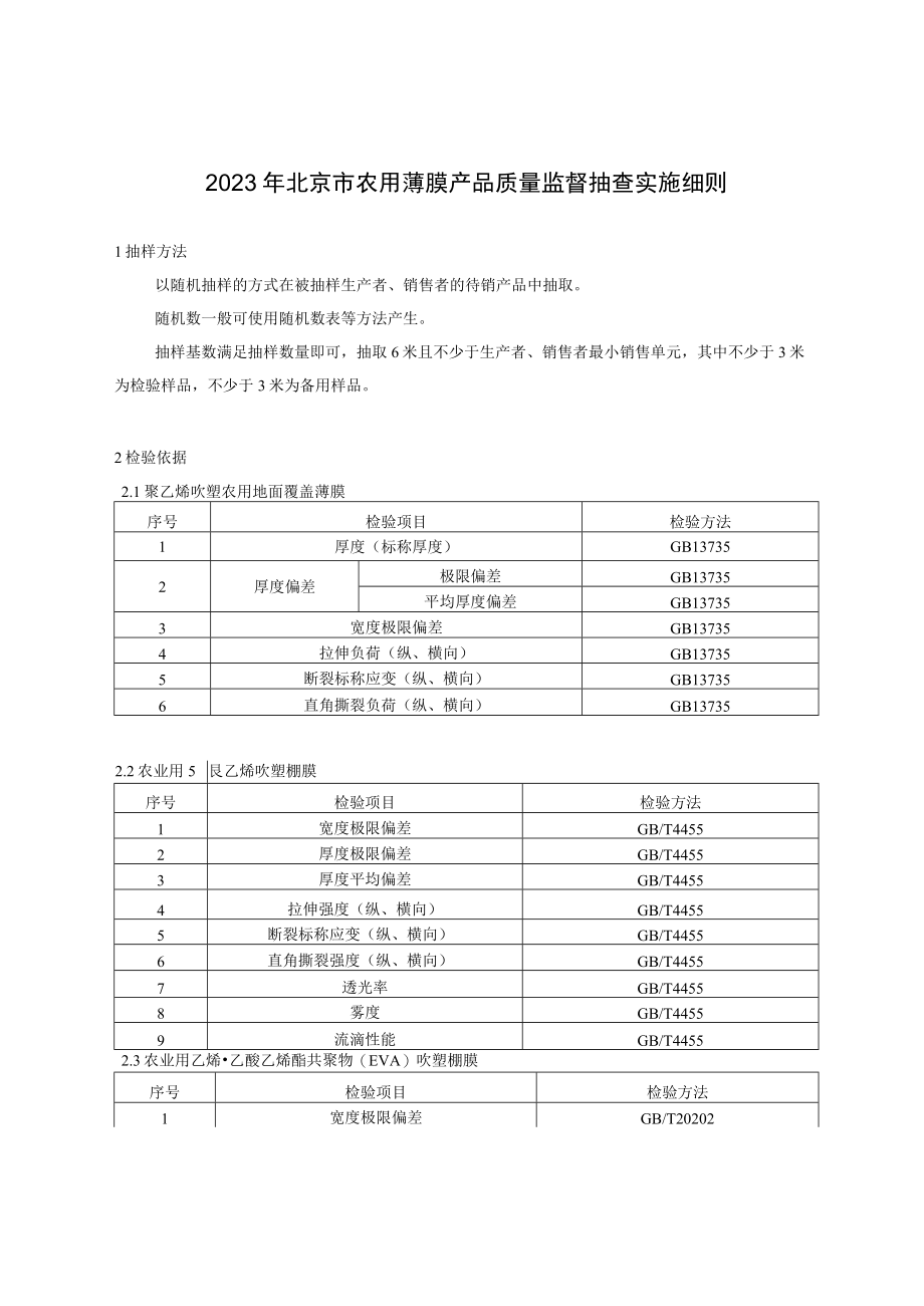 2023年北京市农用薄膜产品质量监督抽查实施细则.docx_第1页