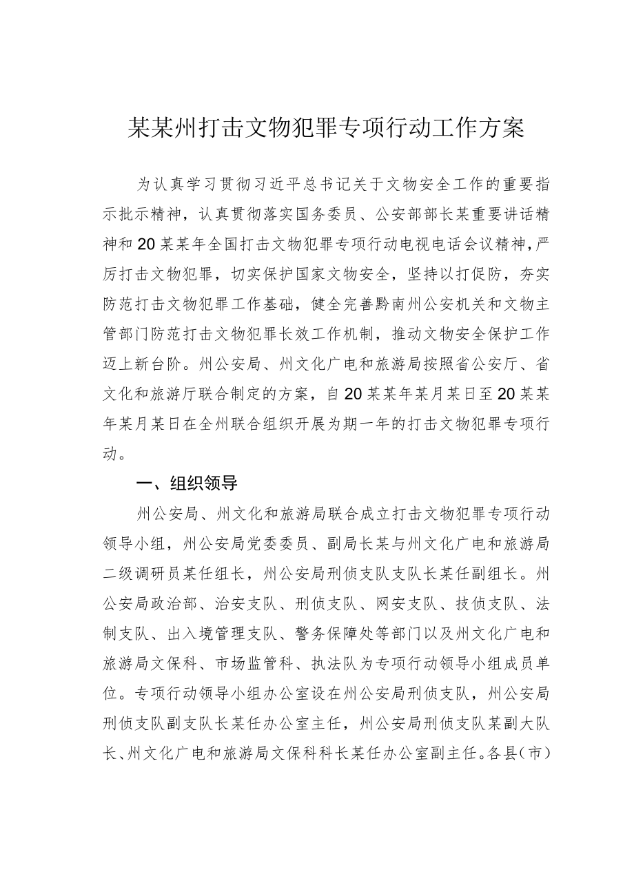 某某州打击文物犯罪专项行动工作方案.docx_第1页